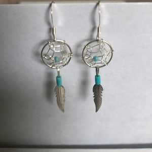 Sterling Silver and Turquoise Feather Earrings